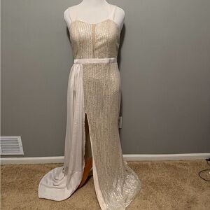 Elegant Cream Sequin Evening Gown